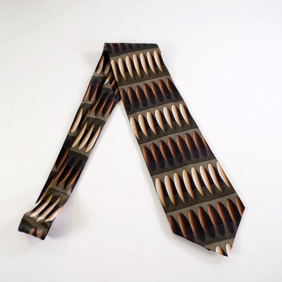 Croft & Barrow Green Brown Abstract Print Wide Silk Tie - Picture 6 of 6